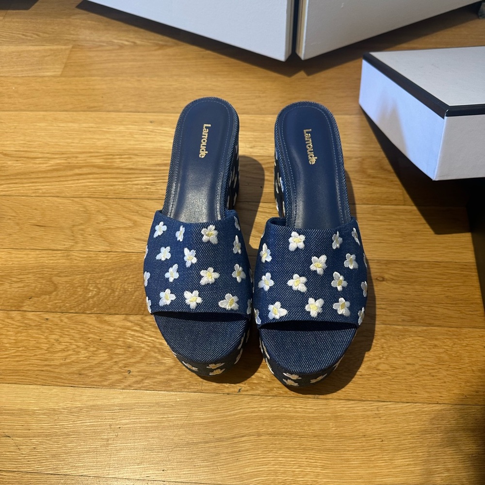Larroude Platform Sandals with Daisies